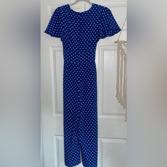 Tahari ASL Flutter Sleeve Blue Print Jumpsuit - Picture 8 of 10